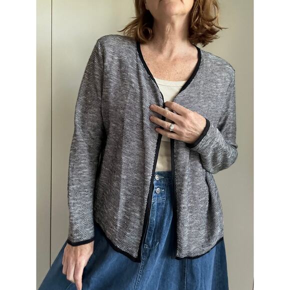 Eileen Fisher Cardigan Sweater Size Medium Black/White Organic Linen/Cotton - Picture 1 of 11